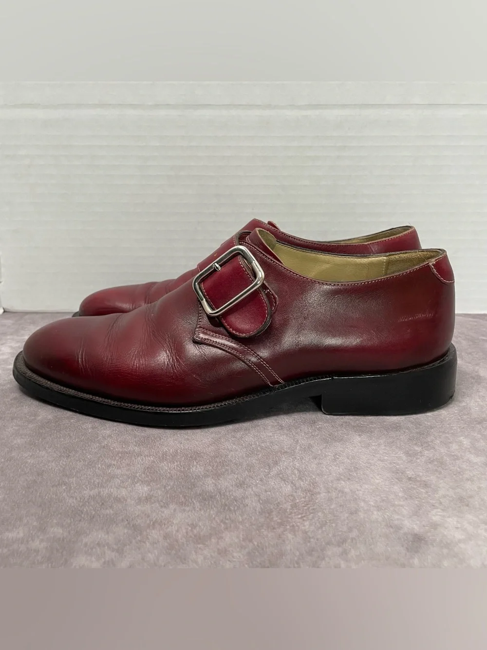 Brass Boot Dress Shoes Mens 8.5 M Burgundy Single Monk Strap Wingtip Shoes